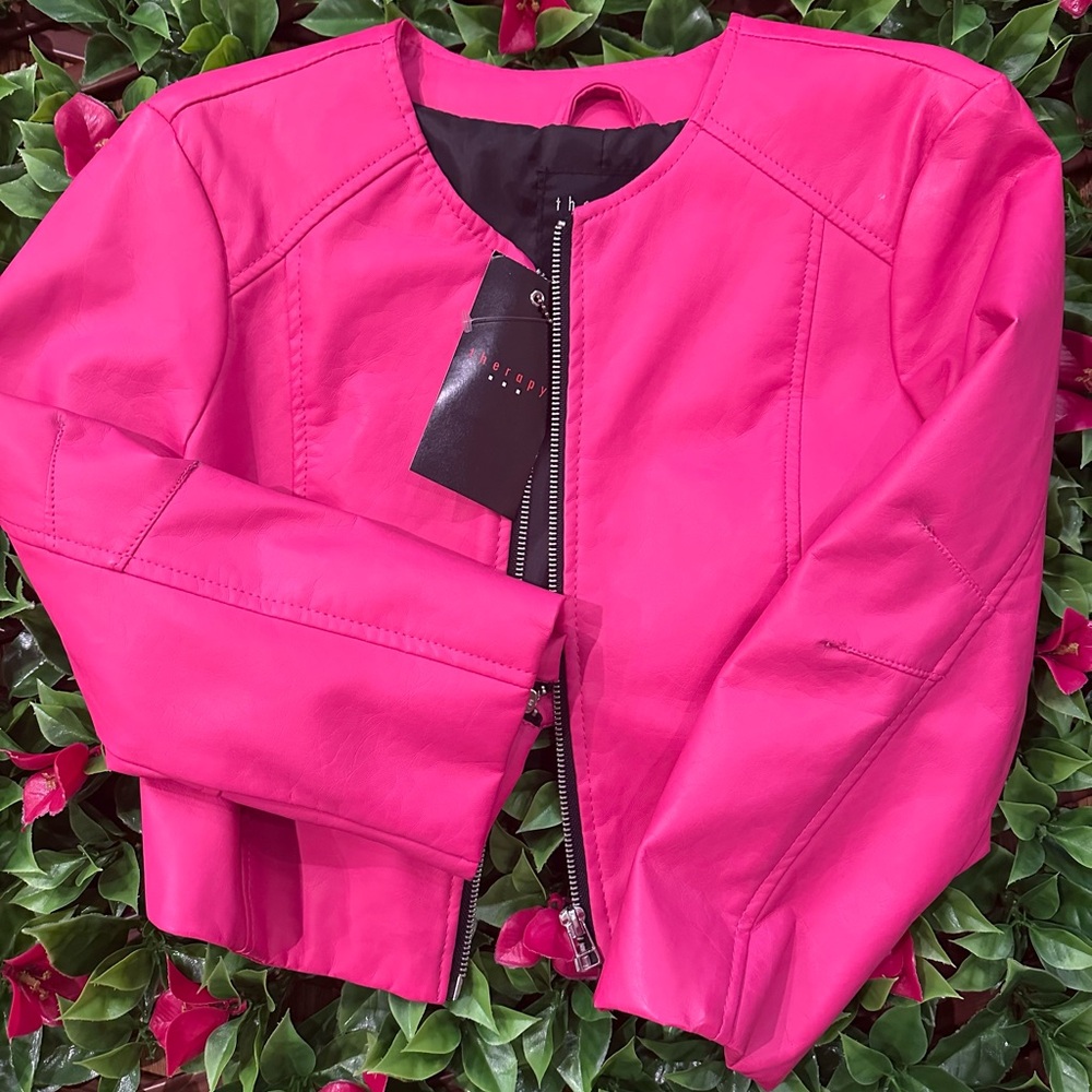 Therapy Pink Faux Leather Jacket Medium
